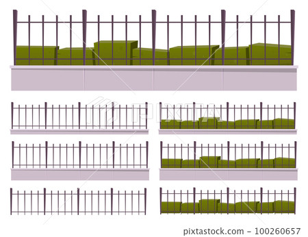 Cartoon metal fence collection vector illustration isolated on white 100260657