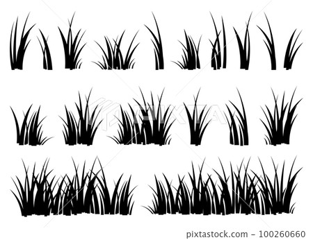 Cartoon silhouette grass leaves collection vector illustration isolated on white Cartoon silhouette grass leaves collection vector illustration isolated on white 100260660