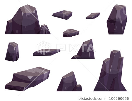 Cartoon stones collection isolated on white. Pieces of mountain rock and desert stones vector illustration 100260666