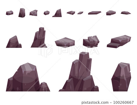 Cartoon stones collection isolated on white. Pieces of mountain rock and desert stones vector illustration 100260667