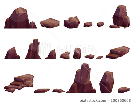 Cartoon stones collection isolated on white. Pieces of mountain rock and desert stones vector illustration 100260668