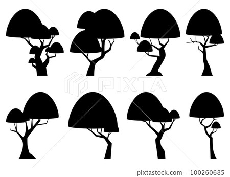 Cartoon tree silhouette collection isolated on white. Forest trees vector illustration 100260685