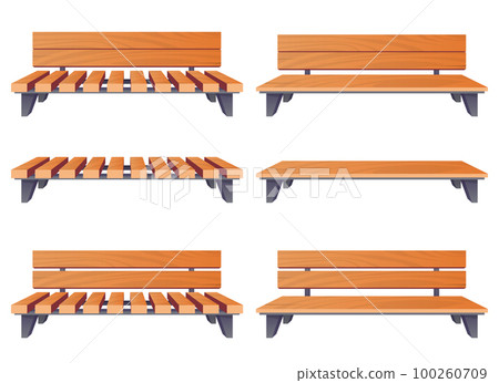 Park bench collection in cartoon style vector illustration isolated on white 100260709