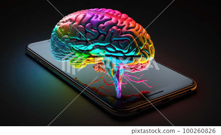 Smartphone absorbs brain, the concept of the Internet and computer dependence created with generative AI technology 100260826