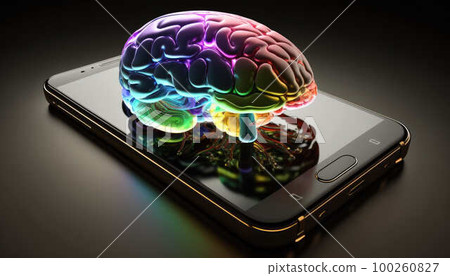 Smartphone absorbs brain, the concept of the Internet and computer dependence created with generative AI technology 100260827