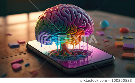 Smartphone absorbs brain, the concept of the Internet and computer dependence created with generative AI technology 100260828