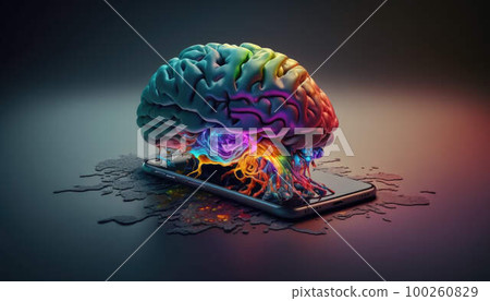 Smartphone absorbs brain, the concept of the Internet and computer dependence created with generative AI technology Smartphone absorbs brain, the concept of the Internet and computer dependence created with generative AI technology 100260829