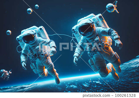 Astronauts flying in space created with generative AI technology 100261328