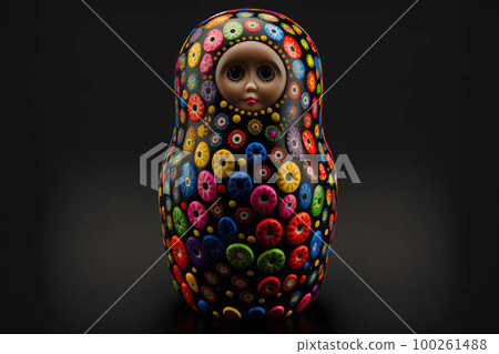 Russian doll matryoshka on a black background created with generative AI technology 100261488