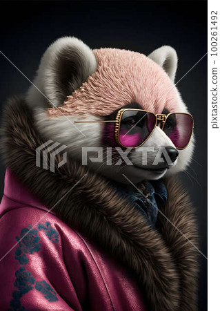 Panda dressed as a human created with generative AI technology 100261492
