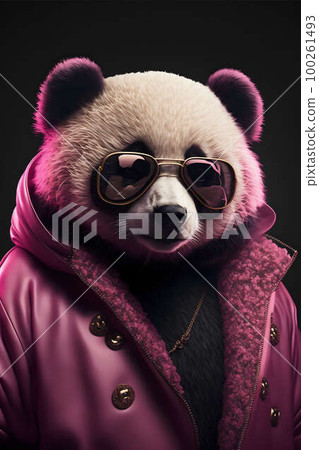 Panda dressed as a human created with generative AI technology 100261493
