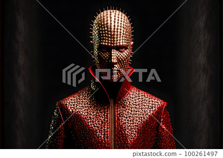 Portrait of punk in spikes and leather clothes created with generative AI technology 100261497