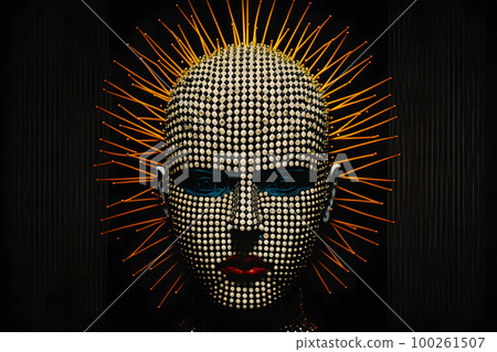 Portrait of punk in spikes and leather clothes created with generative AI technology 100261507