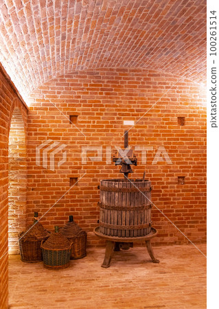 Traditional winemaking equipment in Piedmont, Italy Traditional winemaking equipment in Piedmont, Italy 100261514