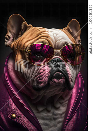 Bulldog dressed in stylish leather jacket created with generative AI technology 100261532