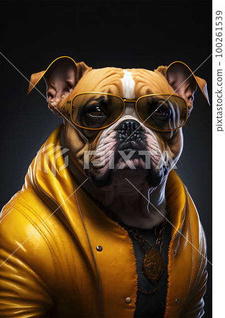 Bulldog dressed in stylish leather jacket created with generative AI technology 100261539