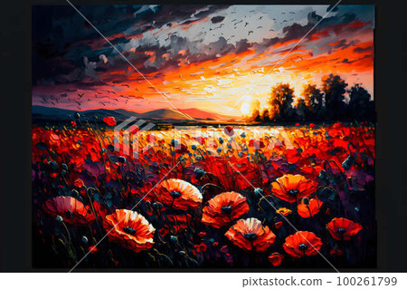 Remembrance Day, poppy field created with generative AI technology 100261799