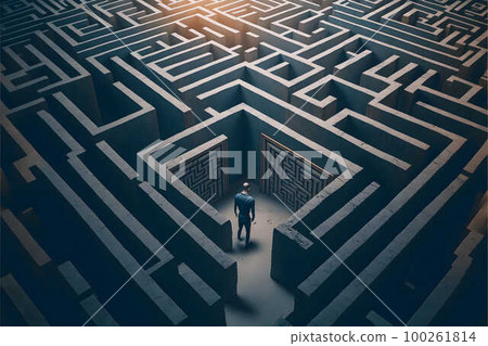 Man lost in maze top view created with generative AI technology 100261814
