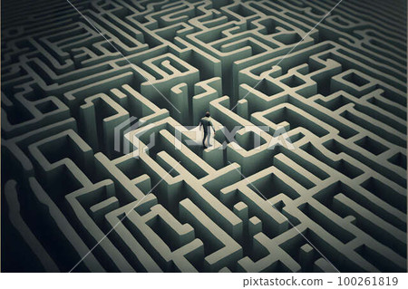 Man lost in maze top view created with generative AI technology 100261819