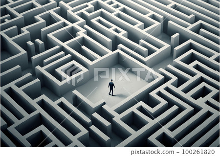 Man lost in maze top view created with generative AI technology 100261820