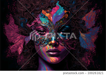 The Girl Wearing a Carnival Mask created with generative AI technology 100261821
