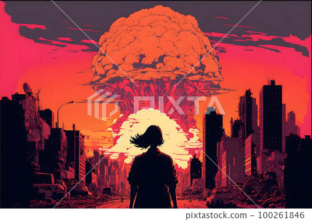 Nuclear explosion on the horizon created with generative AI technology Nuclear explosion on the horizon created with generative AI technology 100261846