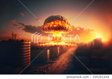 Nuclear explosion on the horizon created with generative AI technology 100261848