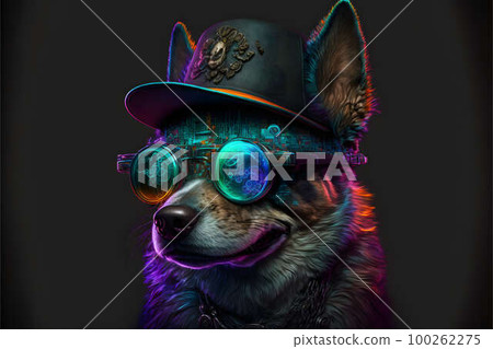 cyberpunk dog with glasses created with generative AI technology 100262275