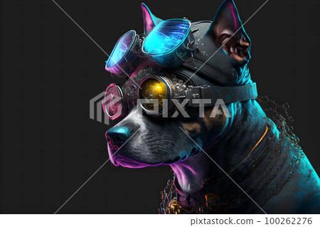 cyberpunk dog with glasses created with generative AI technology 100262276