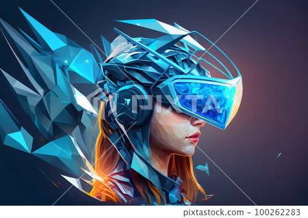 Girl in Virtual Reality Helmet created with generative AI technology 100262283