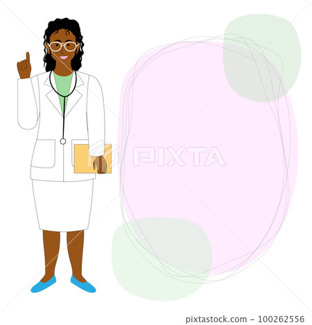 Set of young black female doctor, veterinarian, white background and speech bubble giving advice 100262556