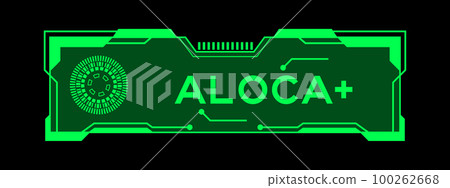 Green color of futuristic hud banner that have word ALCOA (Abbreviation of Attributable, Legible, Contemporaneous, Original and Accurate) plus on user interface screen on black background 100262668