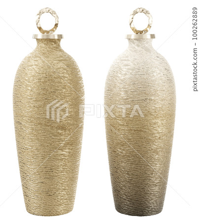 Contemporary style metal jars. Home decor and accents. Home decorative accessories. Isolated interior object. 3d rendering 100262889