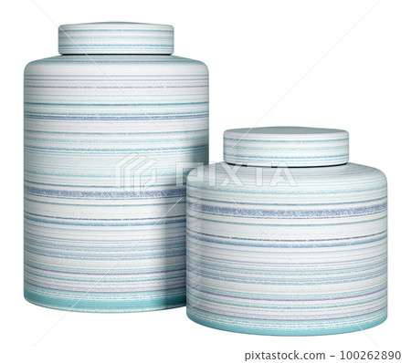 Kitchen storage jar set. Ceramic canister isolated. Home decor and accents. Home decorative accessories. Isolated interior object. 3d rendering 100262890
