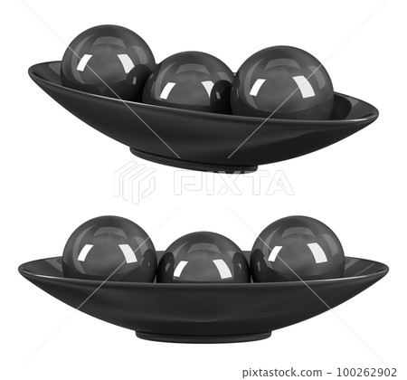 Set of decorative bowl with three ceramic balls. Kitchen utensils. Home decor and accents. Home decorative accessories. Isolated interior object. 3d rendering Set of decorative bowl with three ceramic balls. Kitchen utensils. Home decor and accents. Home decorative accessories. Isolated interior object. 3d rendering 100262902