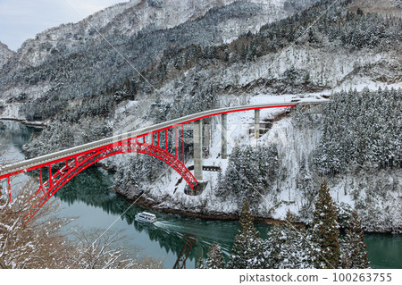 [Toyama Prefecture] A spectacular view of snow "Shogawakyo" and a sightseeing boat 100263755
