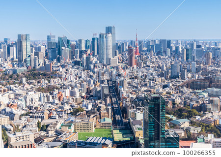 Looking at the buildings in the direction of Minato Ward from Shibuya Sky in Tokyo 100266355
