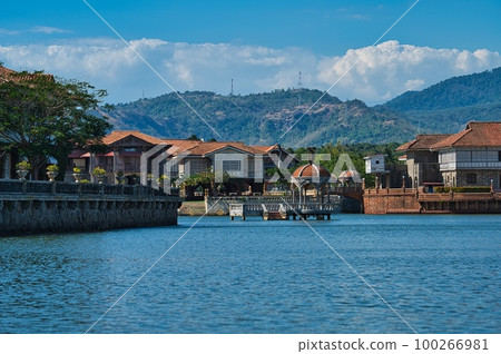 Asian old town and canal, historical architecture landscape 100266981