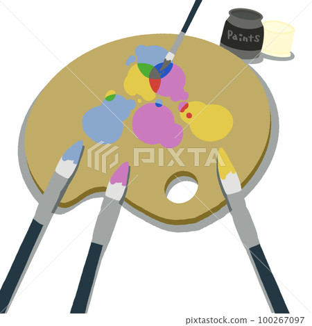 丙烯顏料和調色板 [CMYK 顏色（青色、品紅色、黃色、黑色），簡單，無線條] 100267097