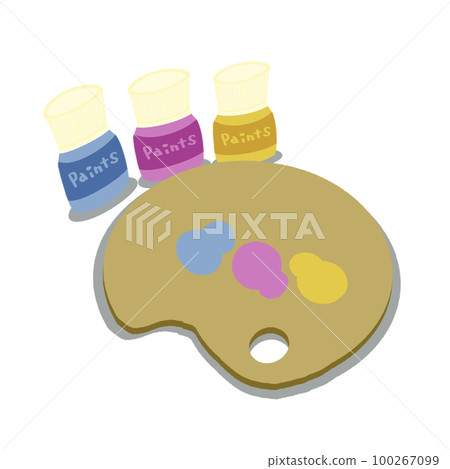 丙烯顏料和調色板 [CMYK 顏色（青色、品紅色、黃色、黑色），簡單，無線條] 100267099