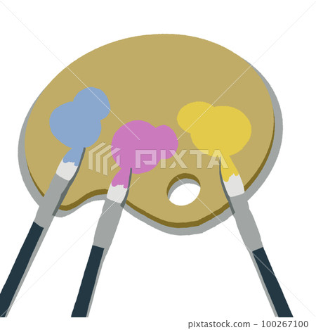 丙烯顏料和調色板 [CMYK 顏色（青色、品紅色、黃色、黑色），簡單，無線條] 100267100