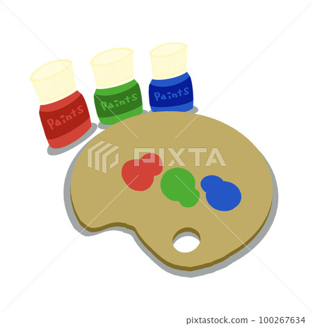 丙烯顏料和調色板的插圖[RGBW顏色（紅、綠、藍、白），簡單，無線條] 100267634