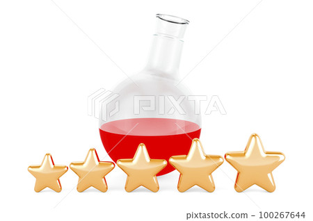 Chemical flask with five golden stars, 3D rendering 100267644