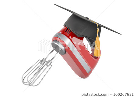Hand kitchen mixer with education hat. 3D rendering Hand kitchen mixer with education hat. 3D rendering 100267651