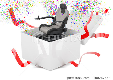 Motorized Power Chair inside gift box, 3D rendering Motorized Power Chair inside gift box, 3D rendering 100267652