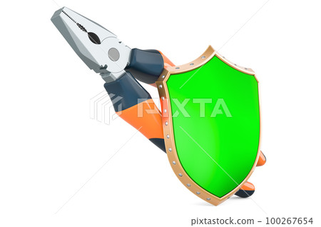 Pliers with shield, 3D rendering Pliers with shield, 3D rendering 100267654