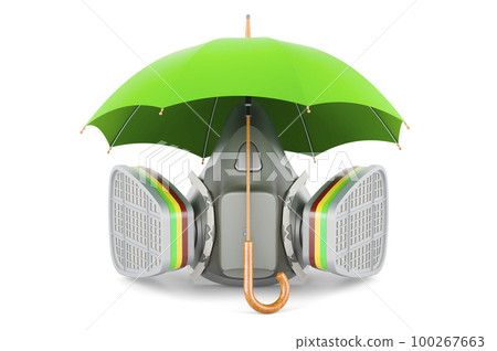 Reusable Half Face Cover, respirator under umbrella, 3D rendering Reusable Half Face Cover, respirator under umbrella, 3D rendering 100267663
