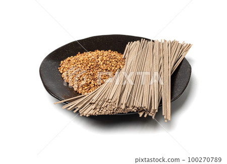 Dry Soba Isolated, Raw Buckwheat Noodles, Uncooked Buck Wheat Pasta, Soba Spaghetti Dry Soba Isolated, Raw Buckwheat Noodles, Uncooked Buck Wheat Pasta, Soba Spaghetti 100270789