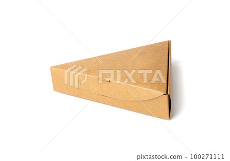 Empty Triangle Paper Box, Single Pizza Slice Cardboard Package, Triangular Box Isolated on White Background 100271111