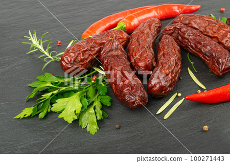 Dry Smoked Sausages, Salami Sticks, Kielbasa, Cabanossi, Kabanos, Dry Embutido, Chorizo, Bratwurst Sausage 100271443
